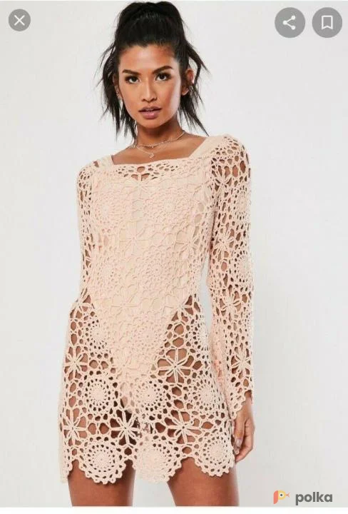 Возьмите Накидка на купальник вязаная платье персиковая напрокат (Фото 1) в Москве