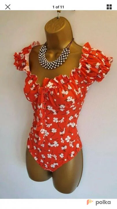 Возьмите Женский боди топ красный коралловый цветочный напрокат (Фото 1) в Москве