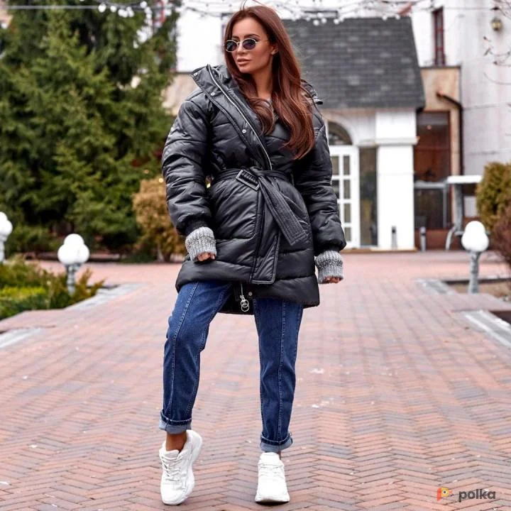 Возьмите Черная куртка асимметричная с поясом напрокат (Фото 1) в Москве