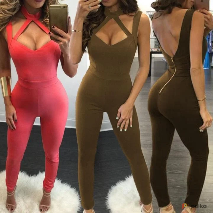 Возьмите Женский комбинезон хаки с чокером брючный напрокат (Фото 1) в Москве