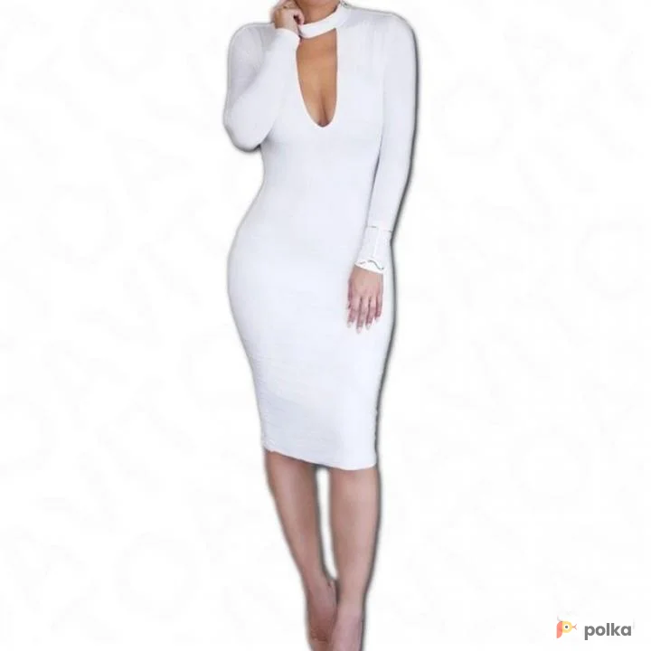 Возьмите Платье миди белое с чокером до колена напрокат (Фото 1) в Москве