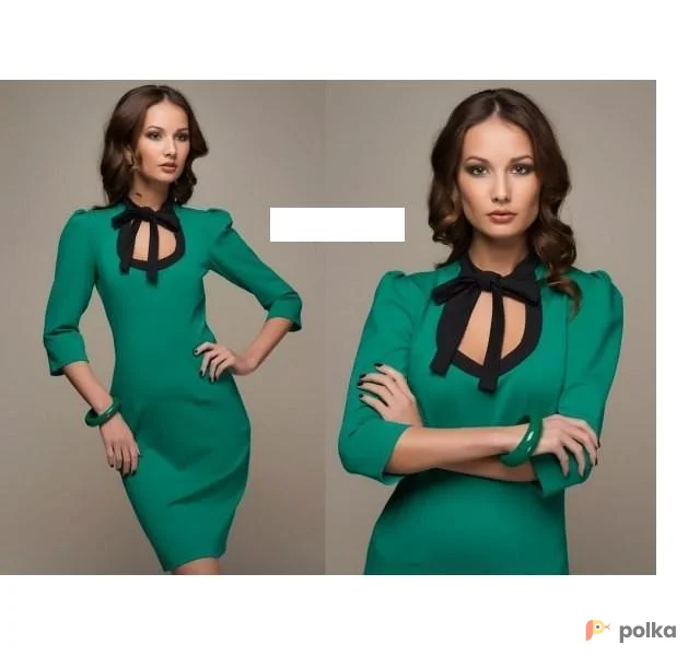 Возьмите Зеленое платье миди до колена с черным бантом напрокат (Фото 1) в Москве