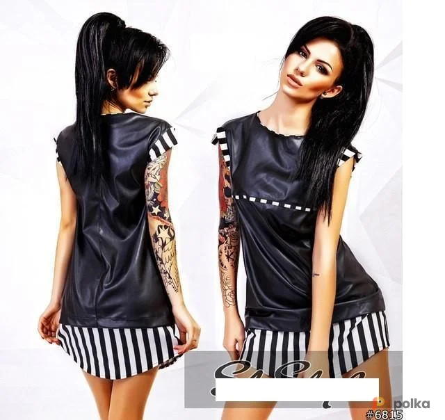 Возьмите Платье кожаное полосатое черное женское напрокат (Фото 1) в Москве