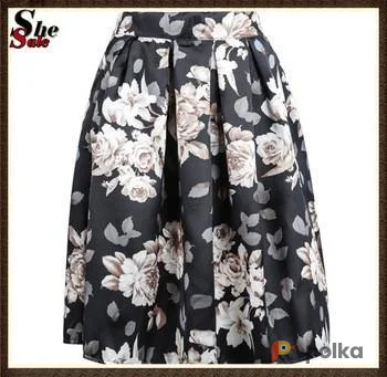 Возьмите Юбка цветочная винтажная ретро черная с коричневым напрокат (Фото 1) в Москве