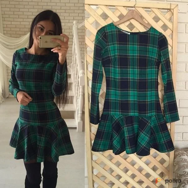 Возьмите Платье зеленое в клетку женское короткое напрокат (Фото 1) в Москве