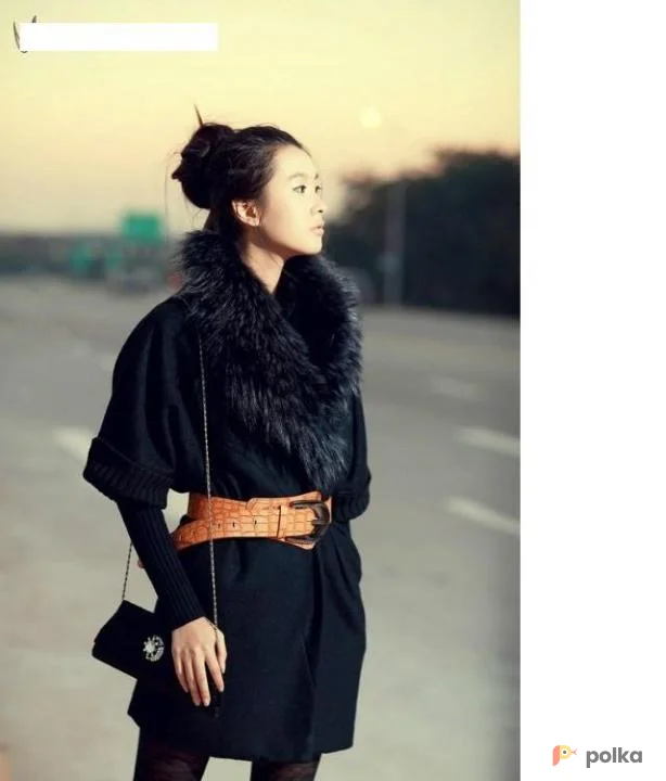 Возьмите Пальто черное с натуральным мехом енота напрокат (Фото 1) в Москве