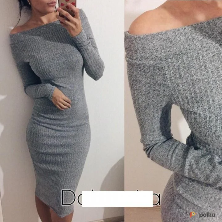 Возьмите Женское миди платье до колена серое напрокат (Фото 1) в Москве