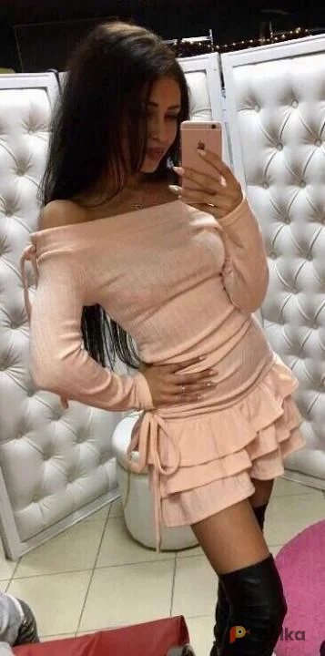 Возьмите Платье с оборками теплое розовое коктейльное напрокат (Фото 1) в Москве