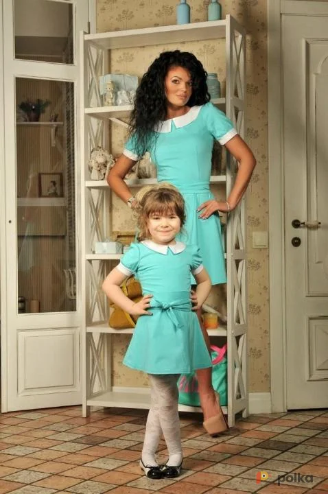 Возьмите Платье мятное бирюзовое с белым воротничком напрокат (Фото 1) в Москве