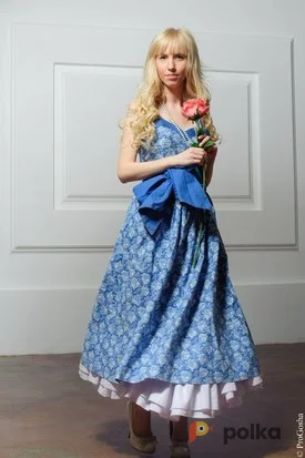 Возьмите Костюм для фотосессии: Платье голубое нежное с подъюбников из натурального льна, верх корсетный. Размеры 42, 44 напрокат (Фото 1) в Москве